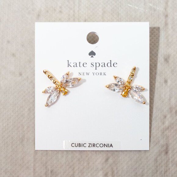 NWT kate spade Dragonfly Post Earrings - Cubic Zirconia in Goldtone - Picture 3 of 8